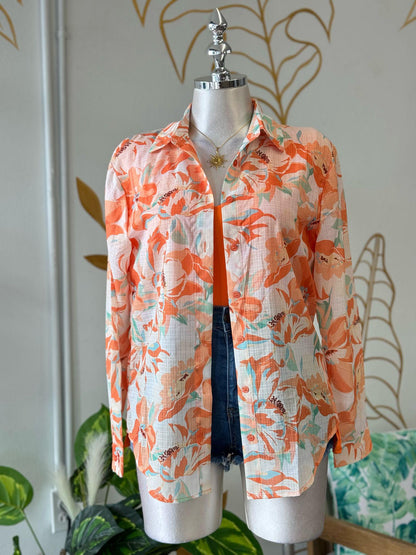 Coral Bloom Button Shirt