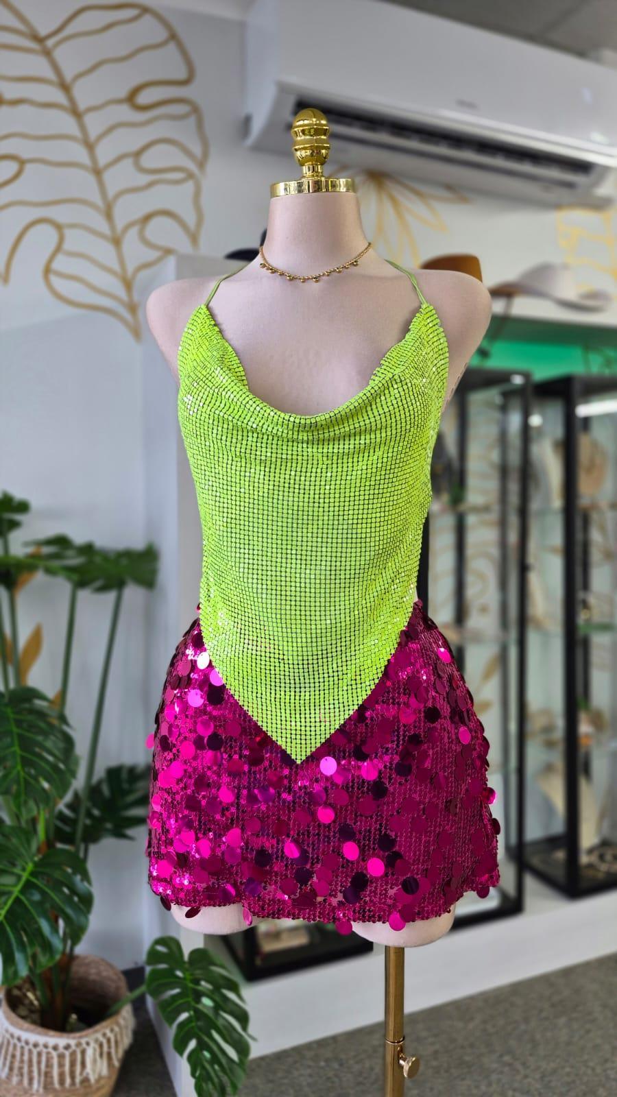 Top Halter Verde Lima de Malla Metálica – Talla Única