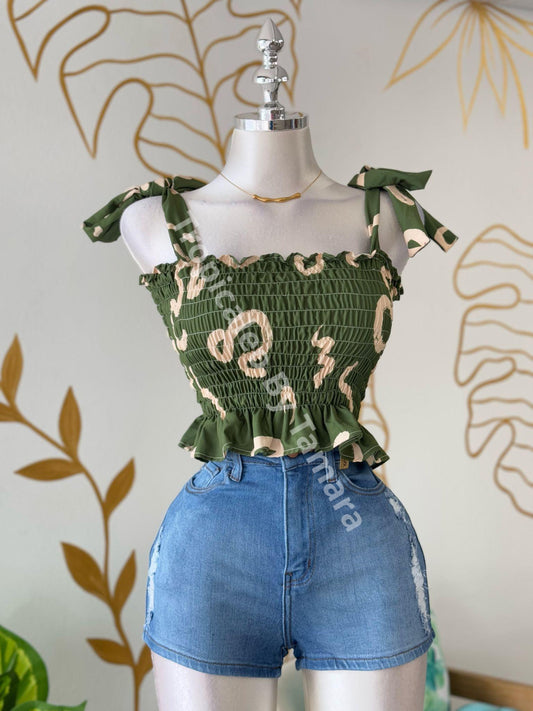 Olive Smocked Top