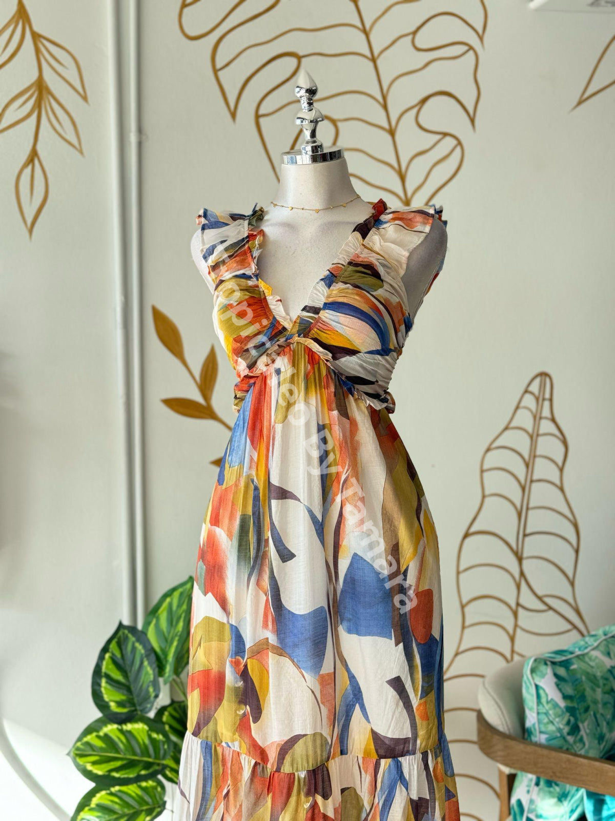 Sunset Breeze V Neck  Maxi Dress