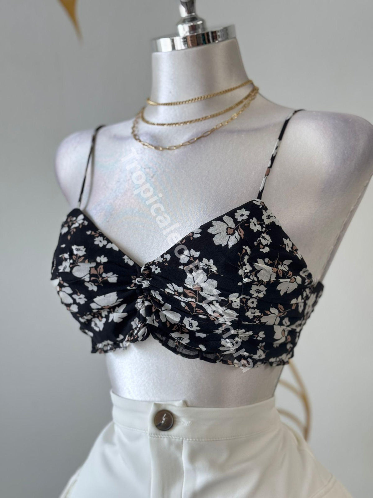 Floral Drawstring Crop Top Medium