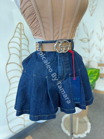 Vibrant Denim Flare Skirt (Falda) Large