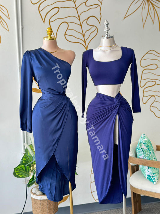 NightBlue Glam One Shoulder Midi Dress