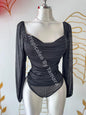 Black Sparkle Long Sleeve Bodysuit Large