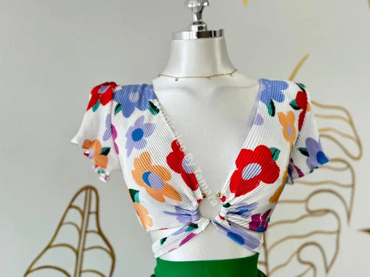 Blooming Joy Twist-Front Crop Top