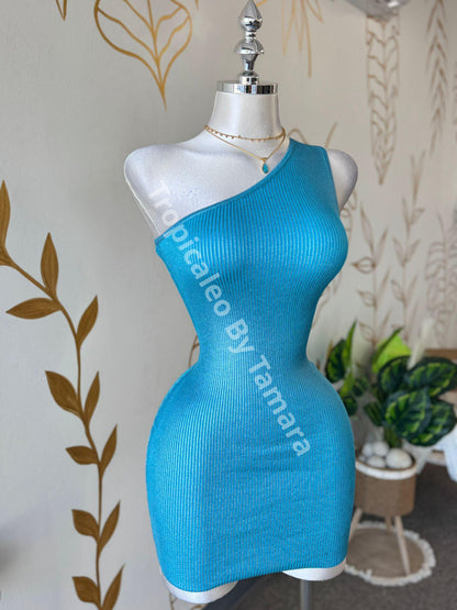Aqua Chic One Shoulder Dress