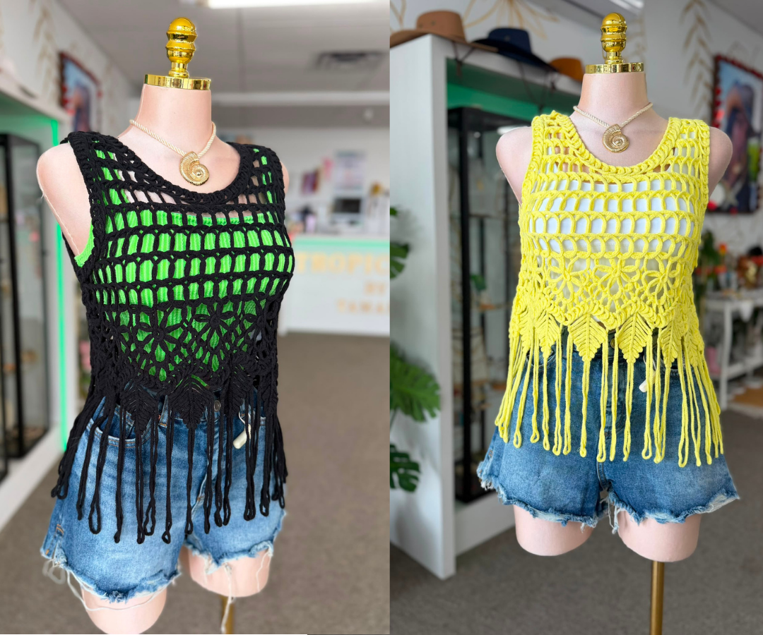 Top Tejida con Flecos — Disponible en Negro y Amarillo