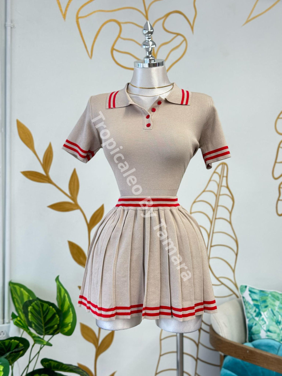 Beige Top and Skirt Set