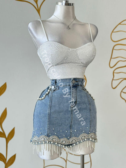 Denim Pearl Skirt (Falda)