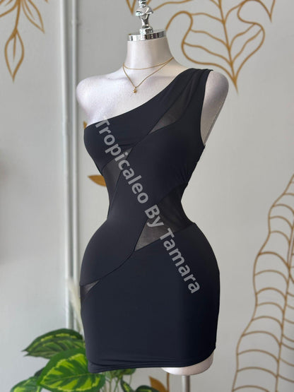 One Shoulder Mesh Dress