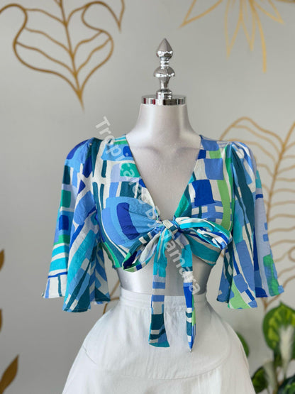Blue Ocean Geometric Tie Top