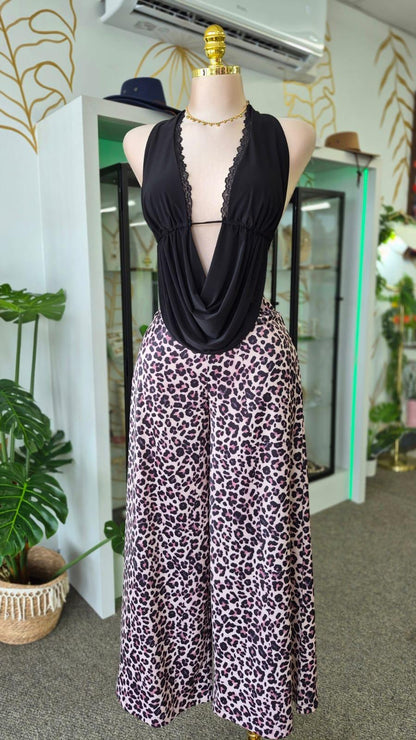 Pantalón Palazzo Animal Print con Zipper Lateral