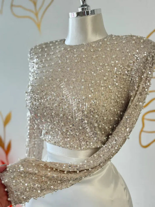 Champagne Pearl Sequin Crop Top