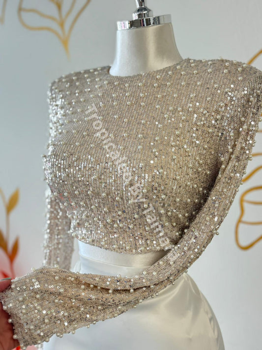 Champagne Pearl Sequin Crop Top