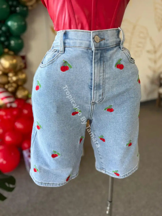 Cherry Denim Bermudas