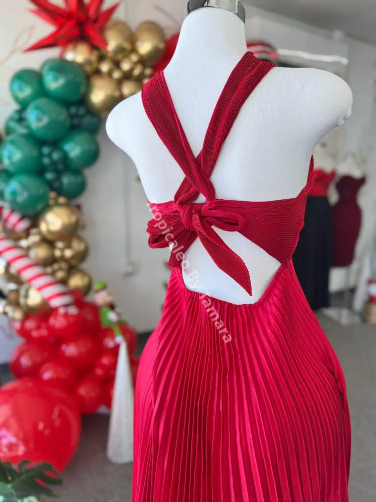 Crimson Pleated Dress