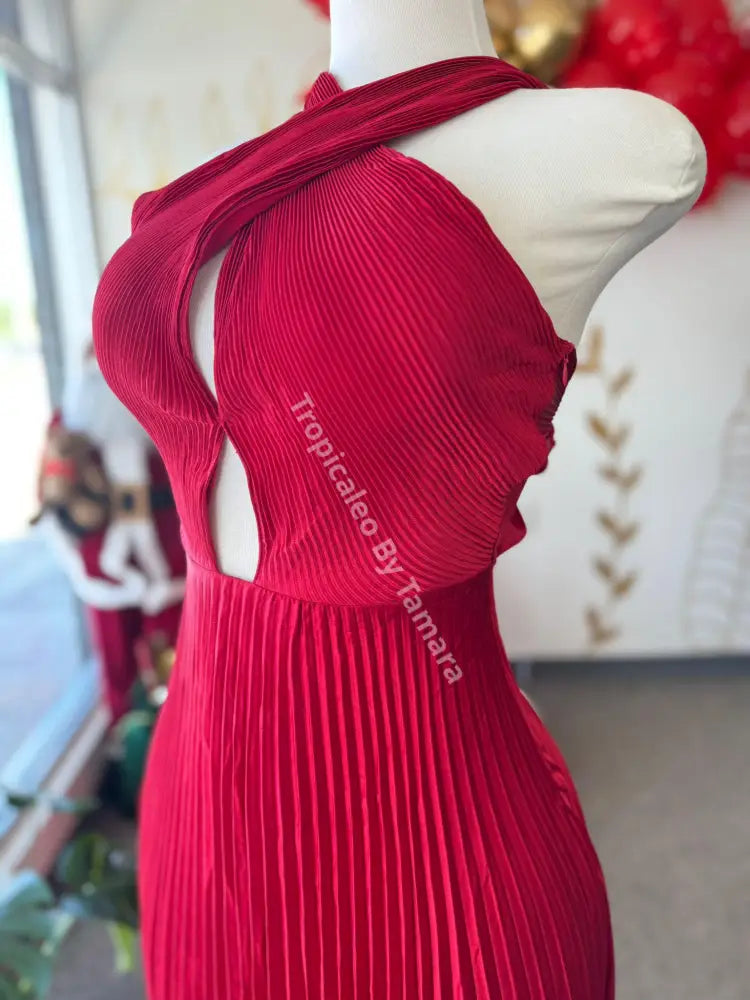 Crimson Pleated Dress