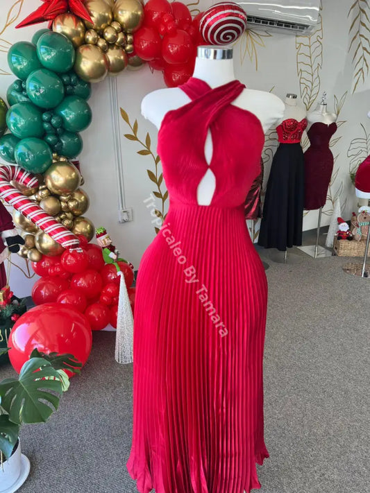 Crimson Pleated Dress