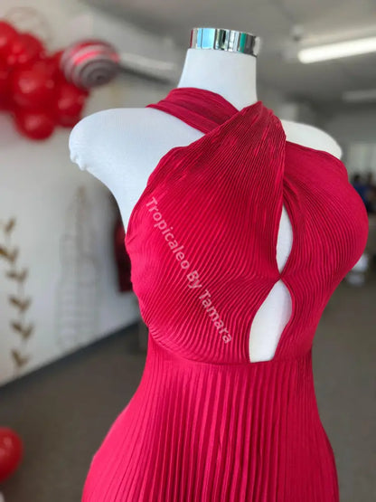 Crimson Pleated Dress