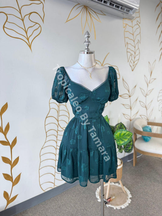 Hunter Green Floral Garden Short Sleeve Dress