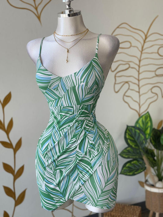Leaf Print Mini Dress