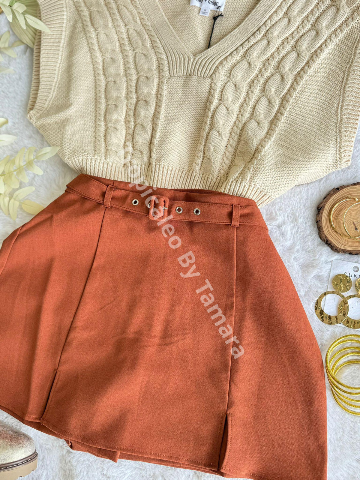 Rust Belted Skort