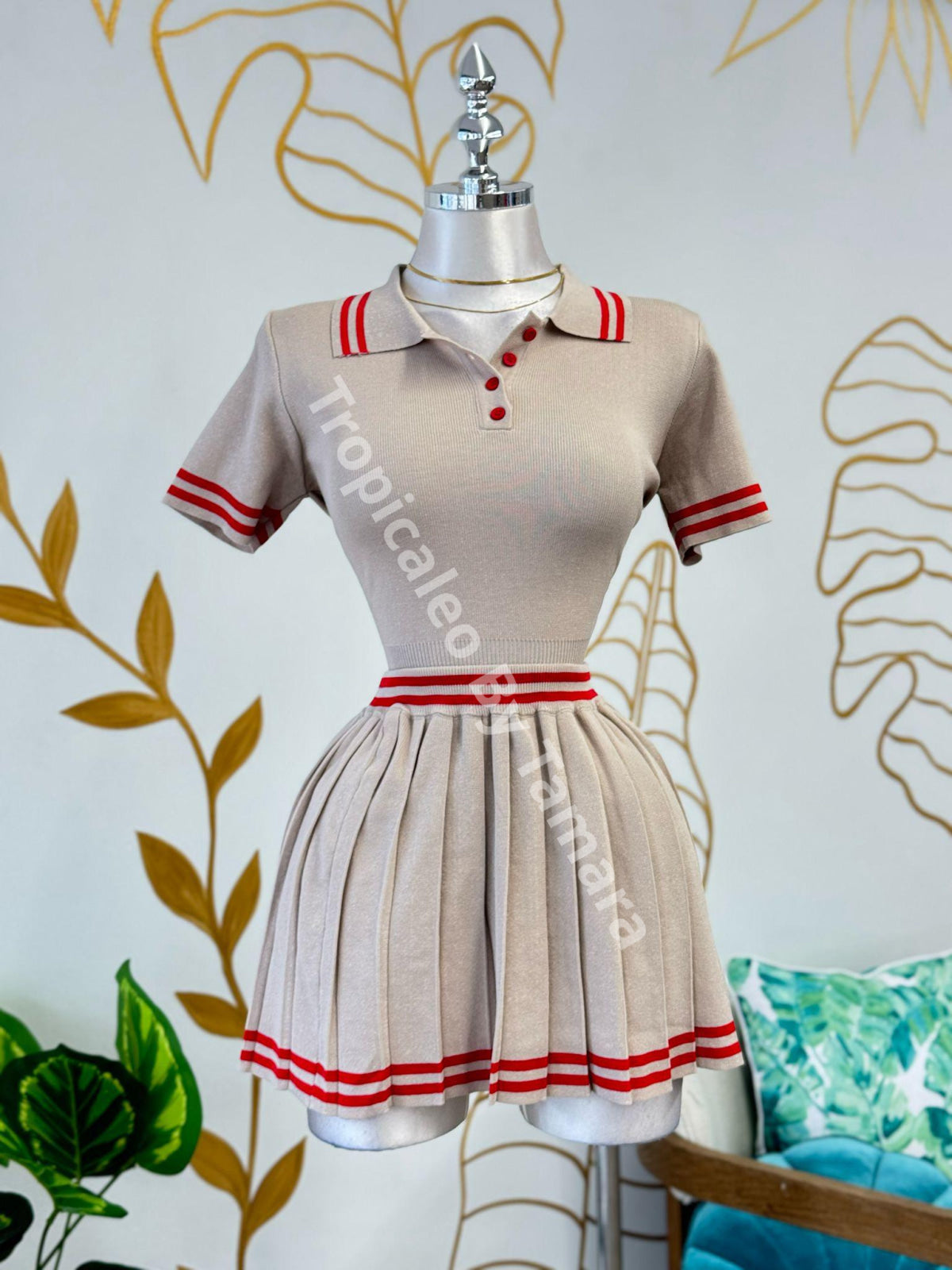 Beige Top and Skirt Set