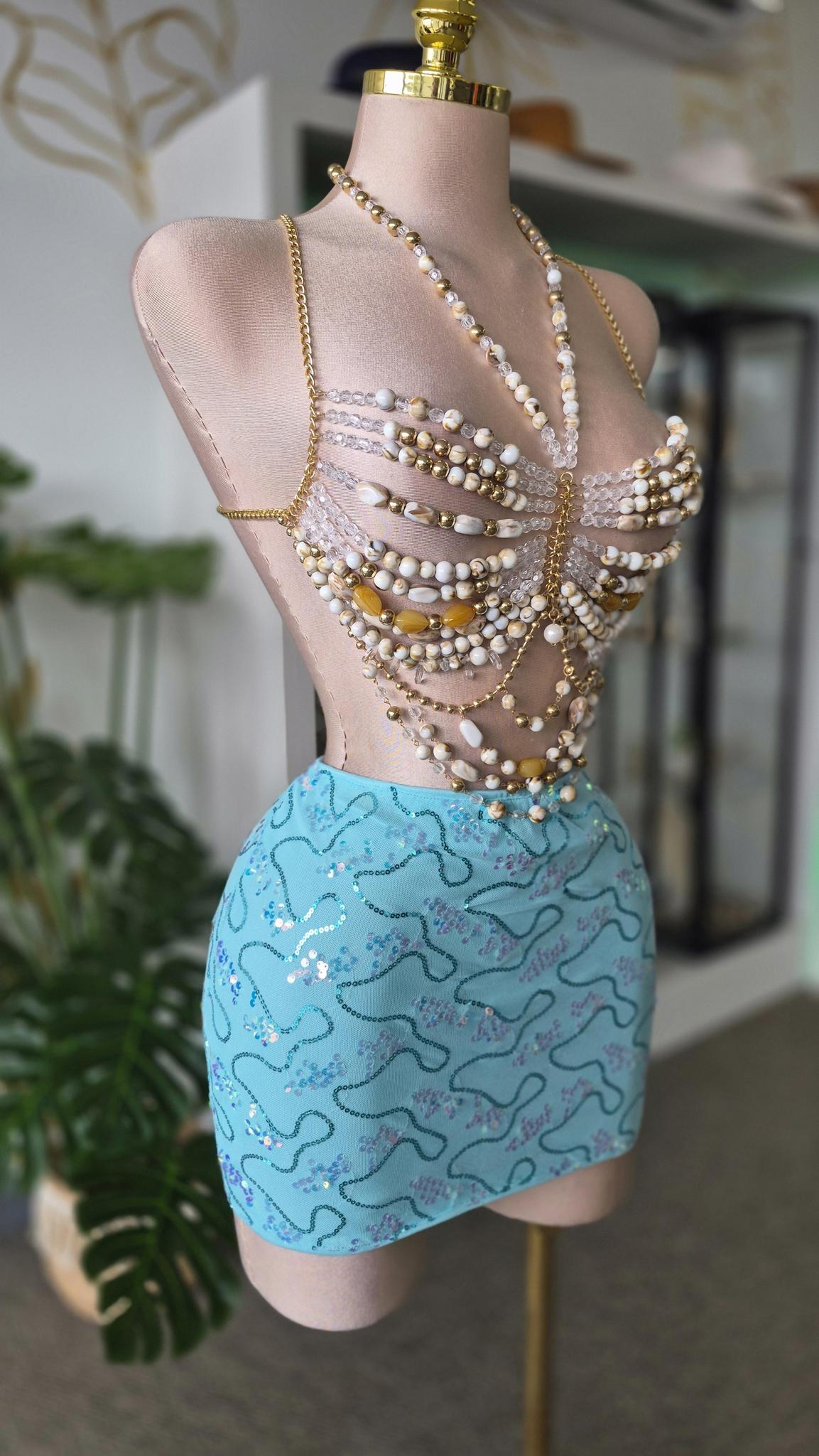 Top de Cadenas con Piedras Crema y Mostaza – Body Chain