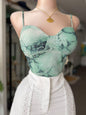 Corset Top de Malla Verde Mármol con Manguillos Ajustables