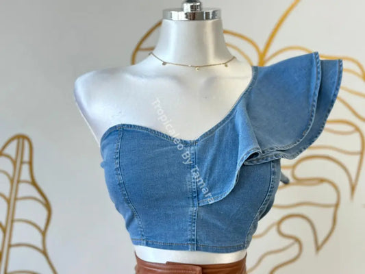 Denim Dreams One-Shoulder Crop Top