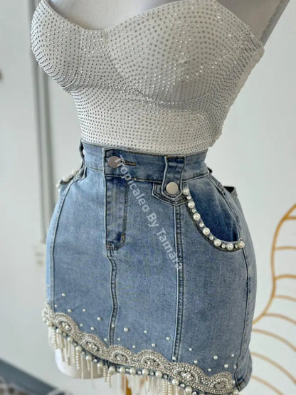 Denim Pearl Skirt (Falda)