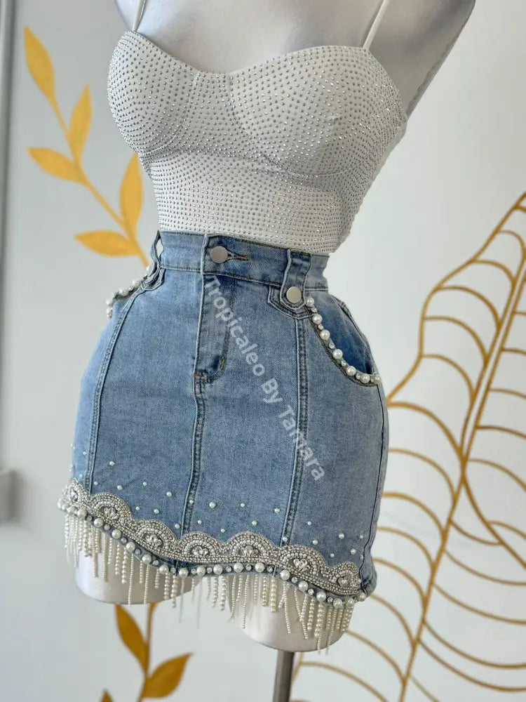 Denim Pearl Skirt (Falda)