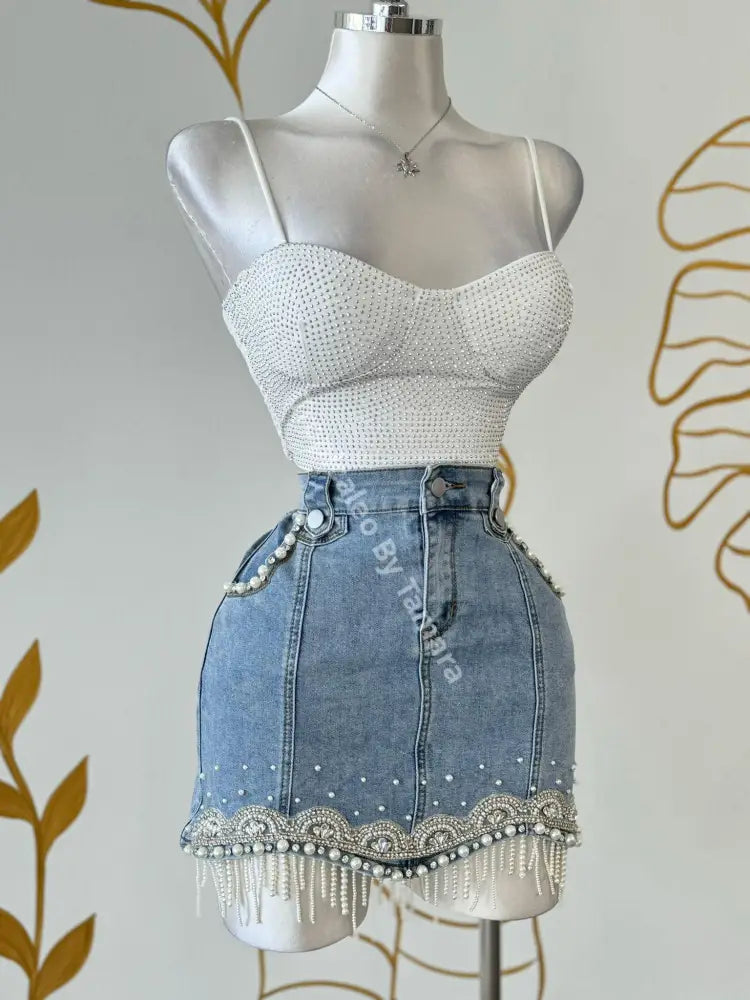 Denim Pearl Skirt (Falda)