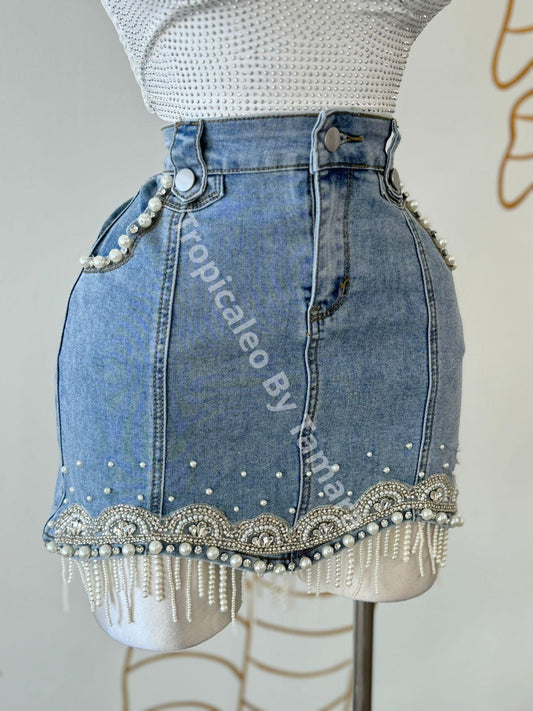 Denim Pearl Skirt (Falda)