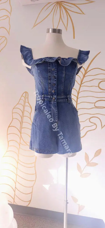 Denim Ruffled Off-Shoulder Romper