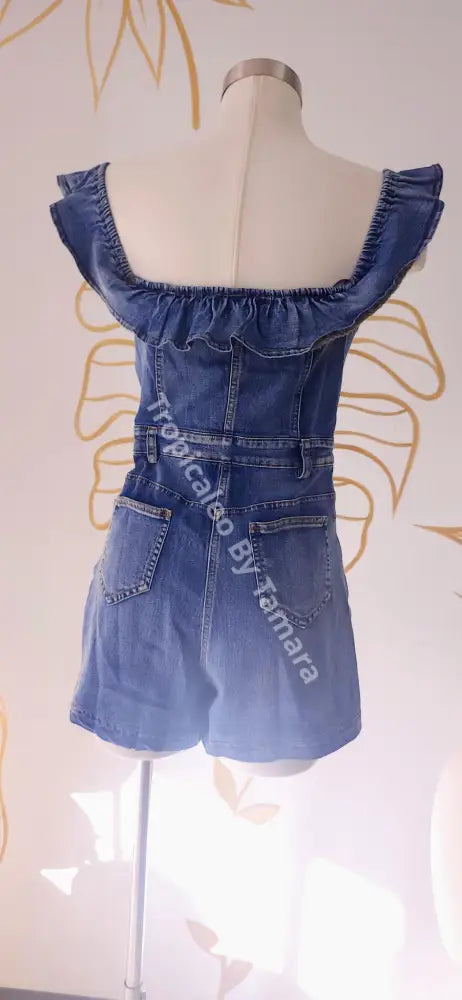 Denim Ruffled Off-Shoulder Romper