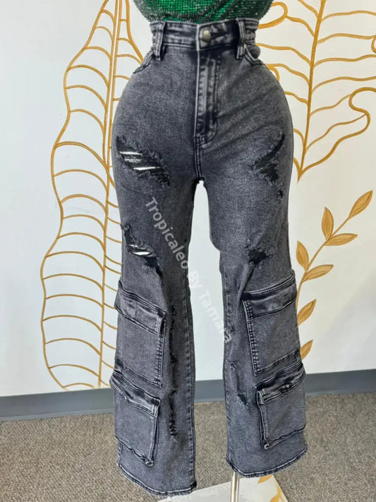 Distressed Denim Wide Leg Pants