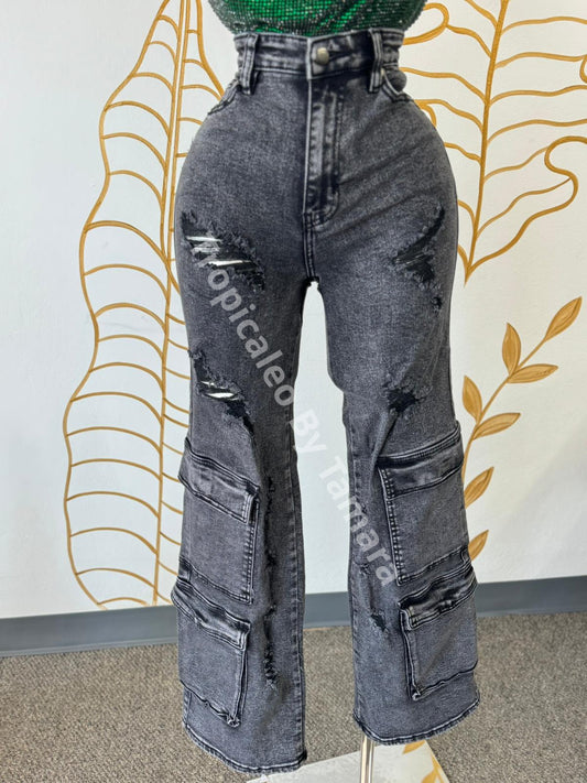 Distressed Denim Wide Leg Pants