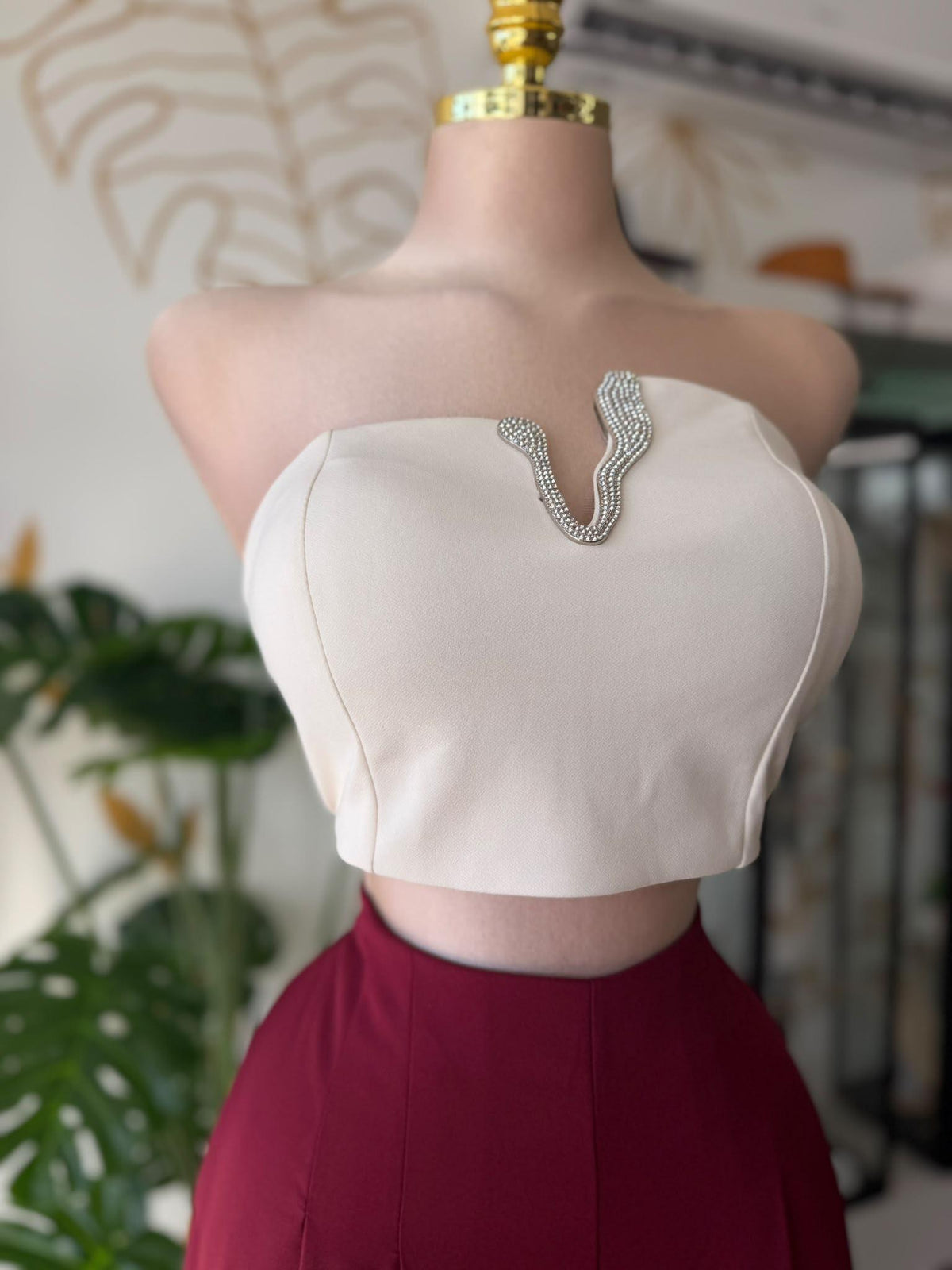 Pantalón Palazzo Vino con Cintura Elástica