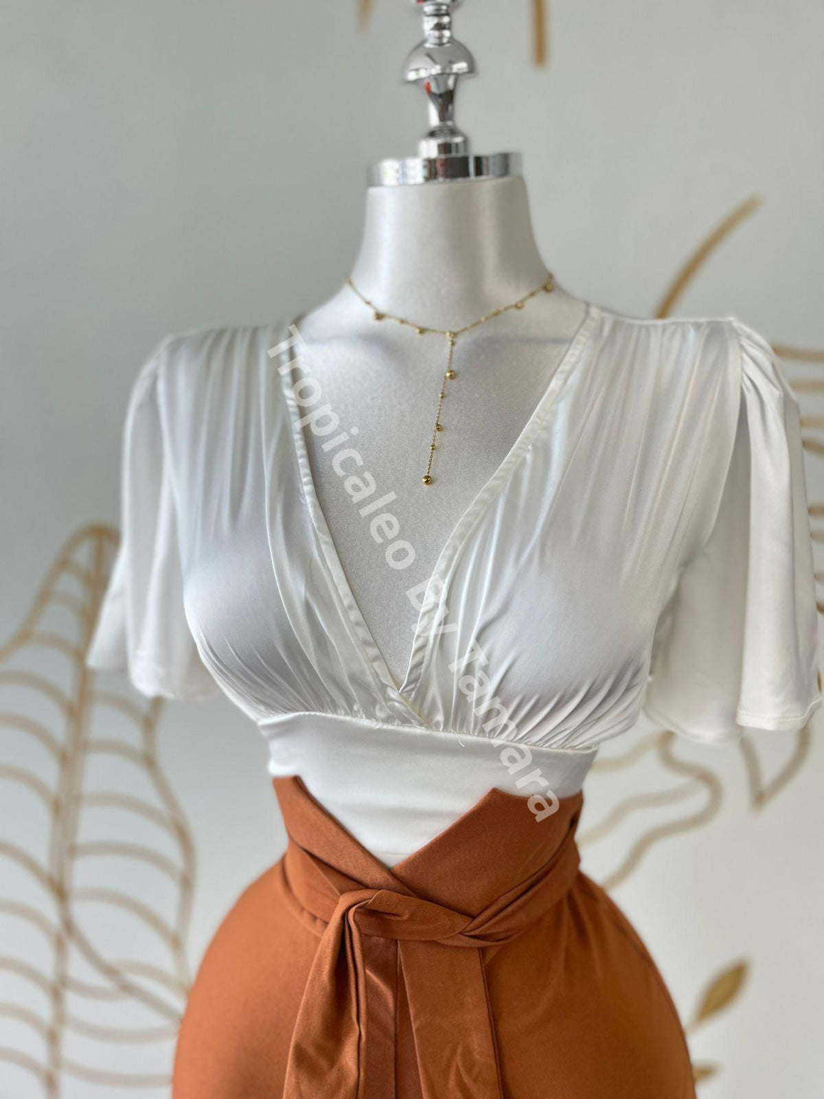 Delicate Wrap Flutter Sleeve Blouse