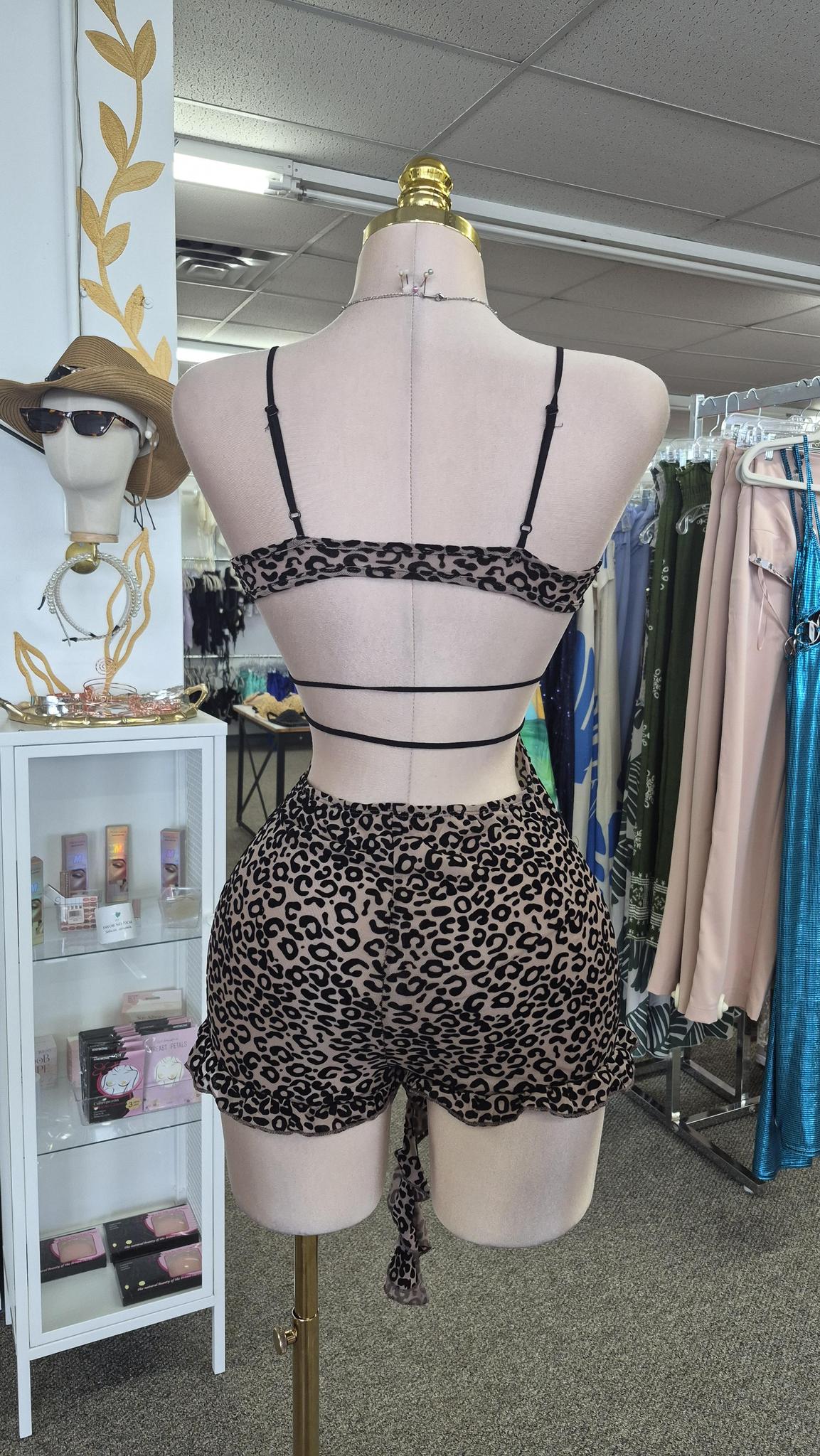 Romper Animal Print Leopardo con Amarre Corset y Espalda Cage
