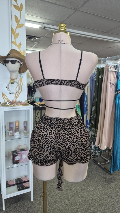 Romper Animal Print Leopardo con Amarre Corset y Espalda Cage