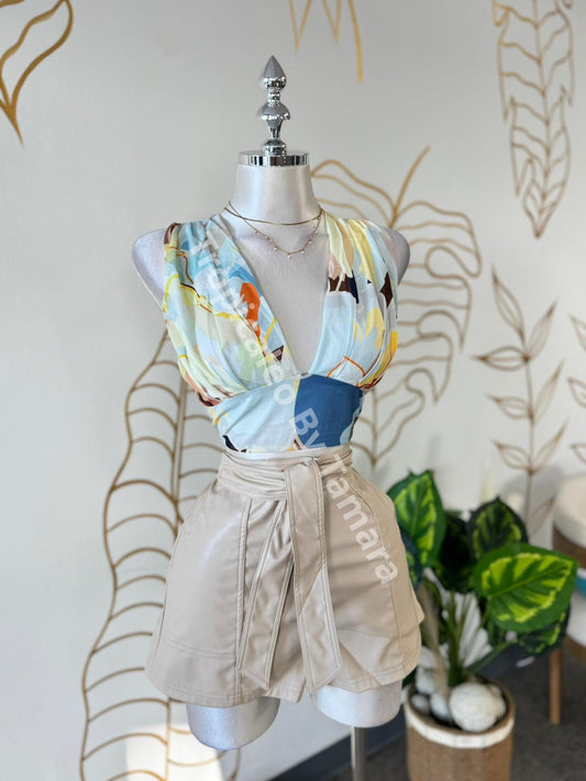 Beige Leather Shorts