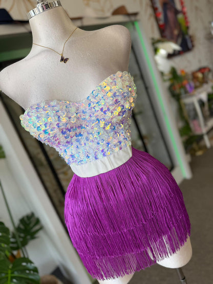 Skort de Fleco Violeta con Fleco en Capas
