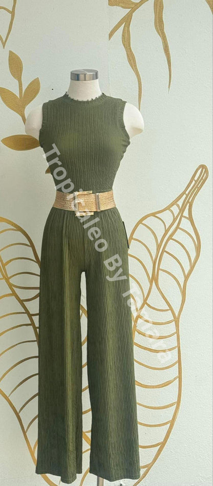 Textured Sleeveless Wide-Leg (2 Piezas) Verde Hunter / Medium