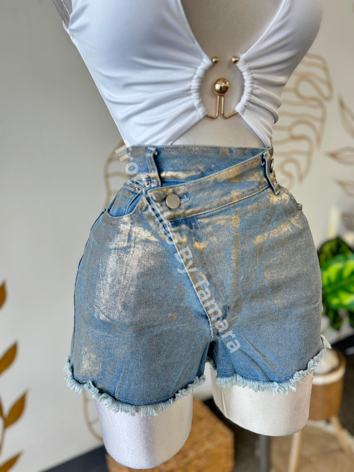 Denim Foil Gold Skort