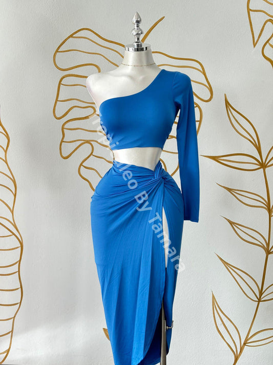 Electric Blue One-Shoulder Twisted Set