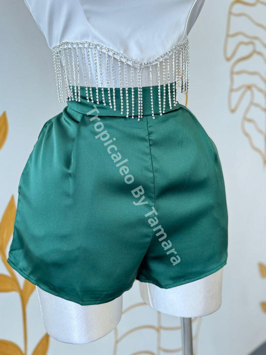 Emerald Green Satin Shorts