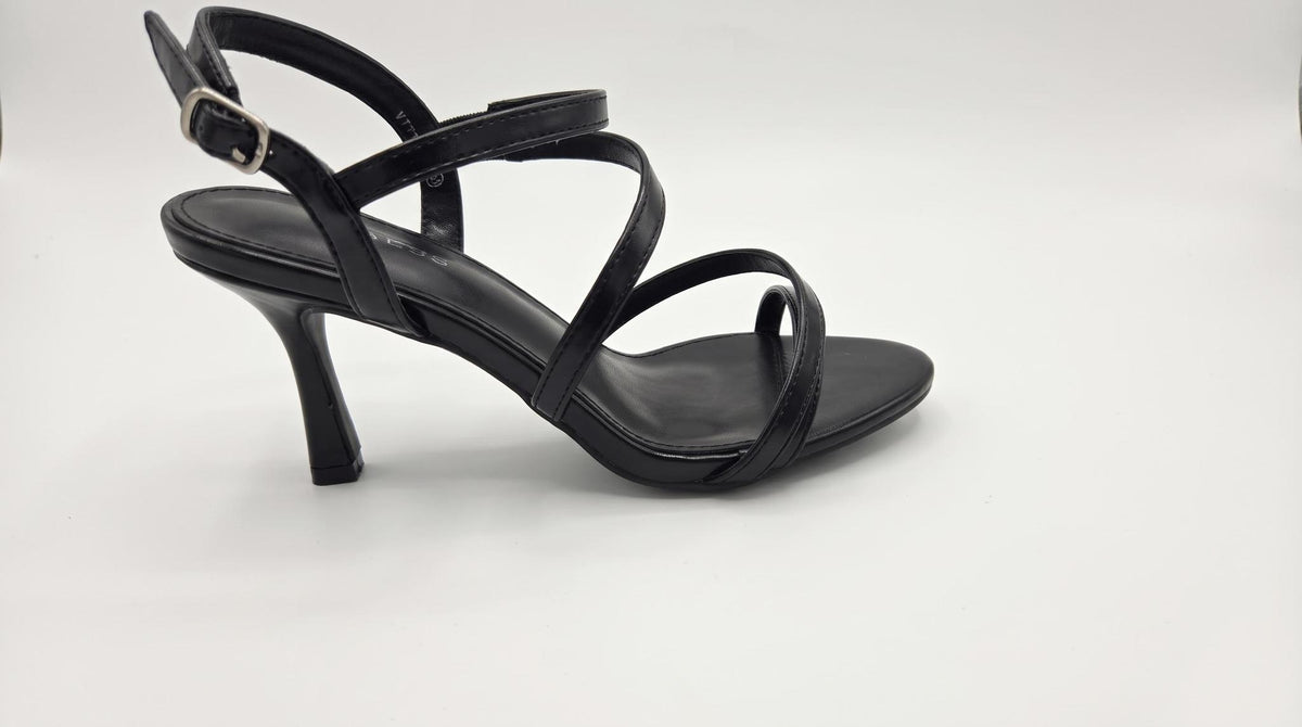 Sandalias Negras Taco de 2.25" con Tiras Cruzadas