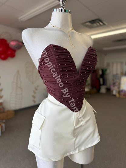 Pearl Mesh Bustier Crop Top